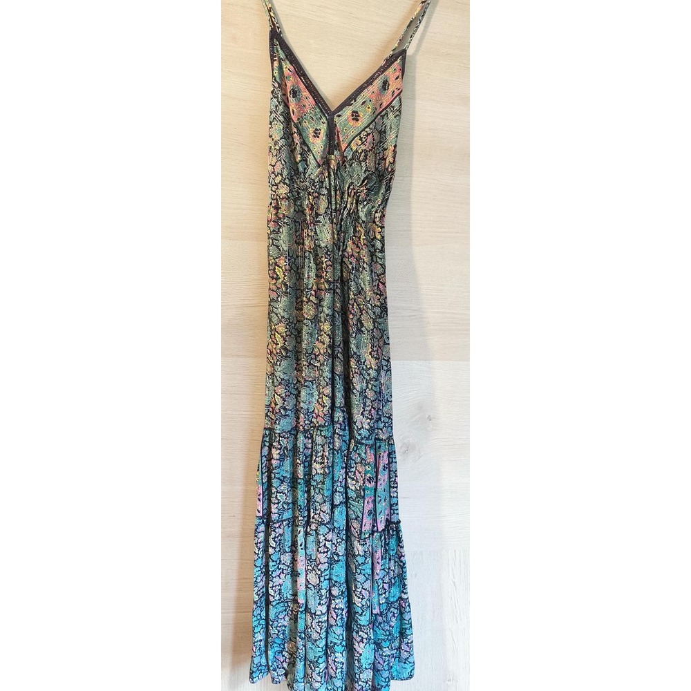 RAGA Multicolor Paisley Metallic Lurex Boho Women Medium Tiered Maxi Dress